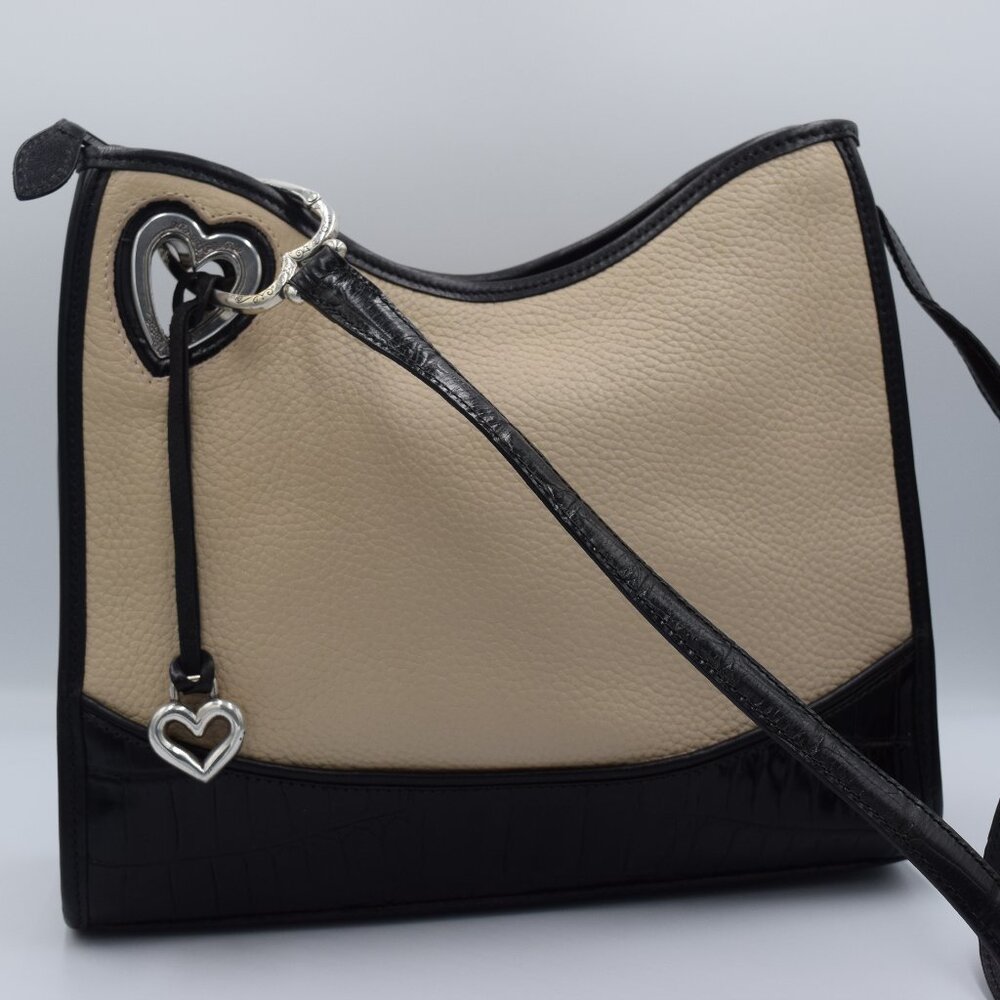 Brighton Cream and Black Pebbled Leather